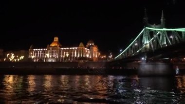 Budapeşte 'nin Özgürlük Köprüsü Güzel Tarihi Nehir Kenarı Gece Çekimi Manzarası