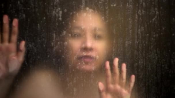 Azji Kobieta Umysł Zmęczony Stres Wypalić Się Rozmyciem Pokaż Szkło — Wideo stockowe