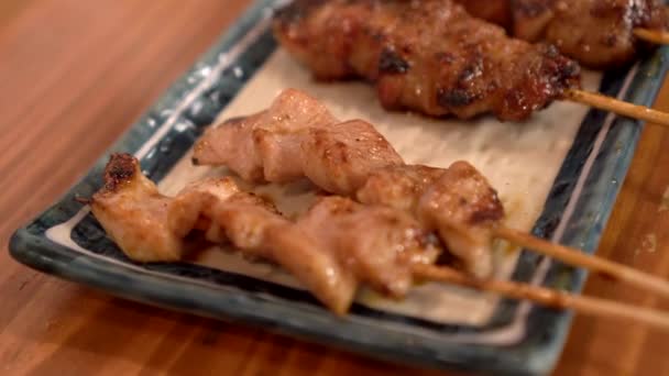 Yakitori Σουβλάκι Σχάρα Ιαπωνικό Κοτόπουλο Izakaya Μπαρ Εστιατόριο Στυλ — Αρχείο Βίντεο