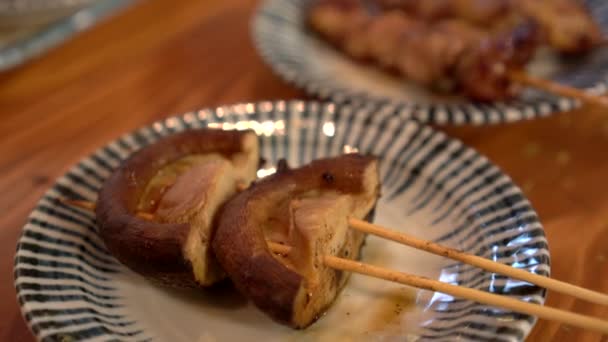 Yakitori Σουβλάκι Σχάρα Ιαπωνικό Κοτόπουλο Izakaya Μπαρ Εστιατόριο Στυλ — Αρχείο Βίντεο