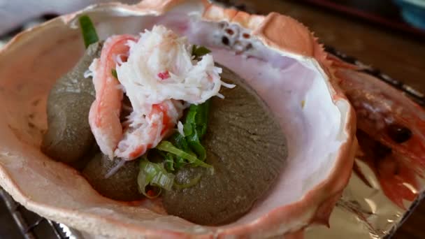 Japon Yemeği Kani Miso Kroket Kral Taraba Yengeç Yağı Ile — Stok video