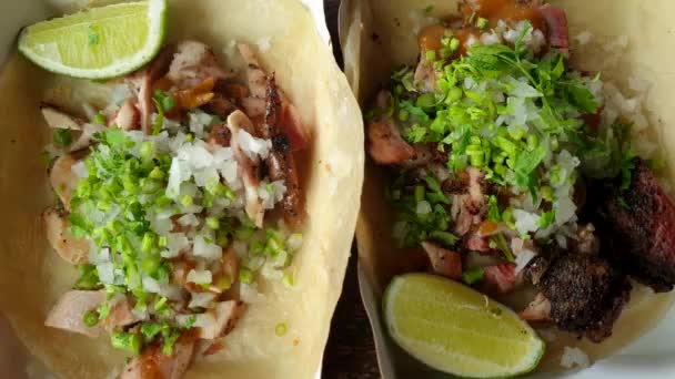 Nourriture Mexicaine Vue Sur Ventre Porc Taco Poulet Fumé Avec — Video