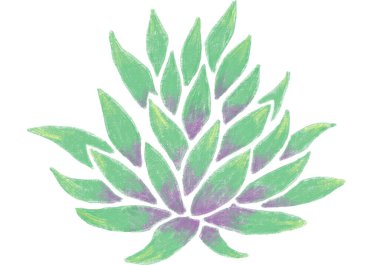 Yeşil mor, alçak, bitki bahçesi elementleri kalem rengi çizimi