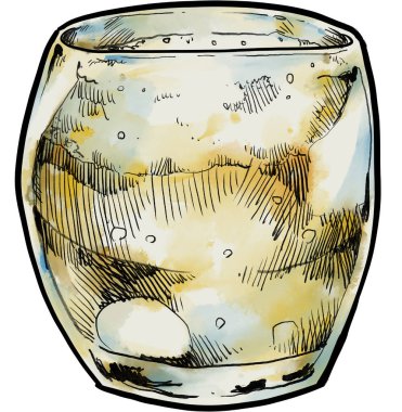 Kaya alkolünün üzerindeki altın içeceği cam el içeceği çizim kalemi.