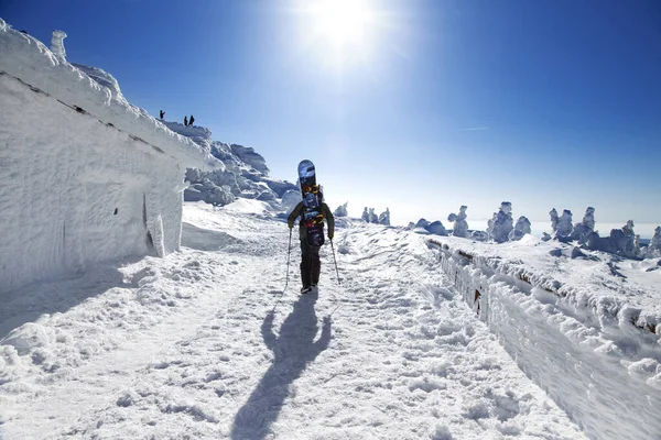 Snowboarder Στα Βουνά Εξαιρετικά Χειμερινά Σπορ Snowboard — Φωτογραφία Αρχείου