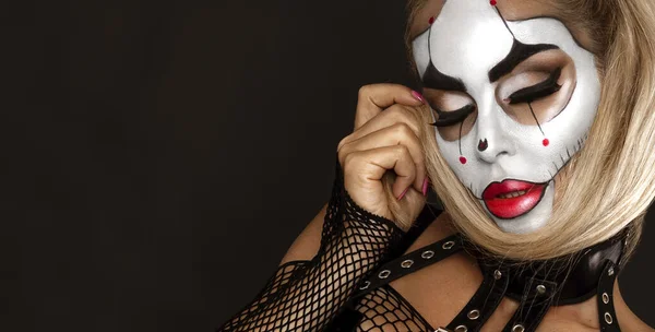 Mujer Sexy Maquillaje Halloween Sobre Fondo Negro —  Fotos de Stock