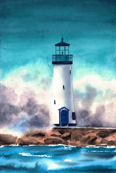 Aquarel Schilderstuk Van Santa Cruz Breakwater Walton Lighthouse Een Wankele — Stockfoto