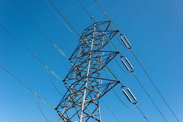 stock image HIgh voltage transmission network lines in Australia . Double Circuit Steel pole transmission tower. Overhead transmission lines conductors. Electricity Pylon