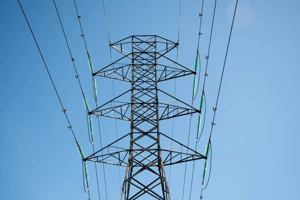 stock image HIgh voltage transmission network lines in Australia . Double Circuit Steel pole transmission tower. Overhead transmission lines conductors. Electricity Pylon