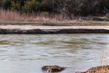 Nebraska 'daki Platte nehri aşağı akıyor. Yüksek kalite fotoğraf