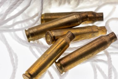 223 'lük mermi kovanı teli ve beyaz arka plan. Yüksek kalite fotoğraf