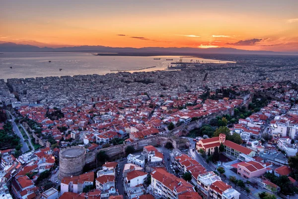 Uitzicht Het Oude Byzantijnse Kasteel Beroemde Stad Thessaloniki Salonica Bij — Stockfoto