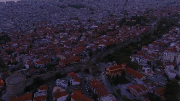 Widok Lotu Ptaka Stary Bizantyjski Zamek Słynne Miasto Saloniki Lub — Wideo stockowe