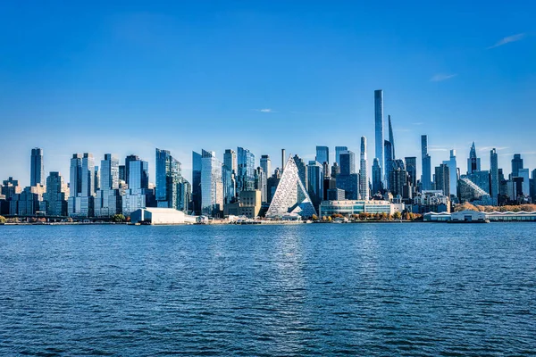 Сценический Вид Нью Йорк Манхэттен Противоположной Стороны Реки Гудзон Эджуотере — стоковое фото