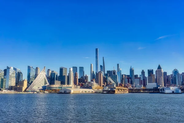Сценический Вид Нью Йорк Манхэттен Противоположной Стороны Реки Гудзон Эджуотере — стоковое фото