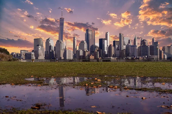 Fantastisk Panoramautsikt Över New York City Skyline Och Skyskrapa Vid — Stockfoto