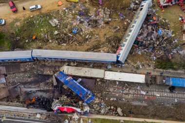TTempi Valley, Greece - March 1, 2023: A tragic accident occurred in northern Greece, as two trains collided in the Tempi Valley, resulting in the deadliest rail tragedy in Greece