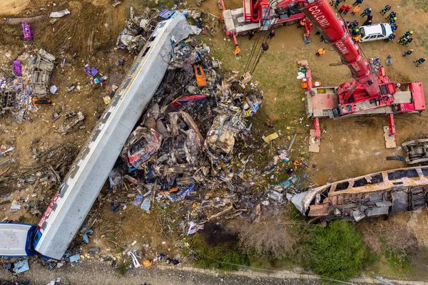 Tempi Valley, Greece - March 1, 2023: A tragic accident occurred in northern Greece, as two trains collided in the Tempi Valley, resulting in the deadliest rail tragedy in Greece