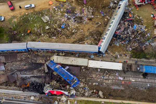 TTempi Valley, Greece - March 1, 2023: A tragic accident occurred in northern Greece, as two trains collided in the Tempi Valley, resulting in the deadliest rail tragedy in Greece