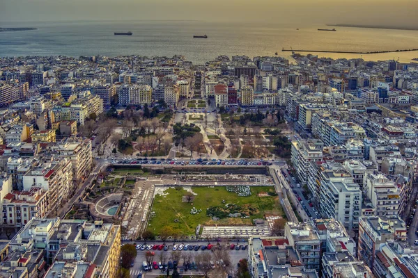 Aerial View Roman Forum Ancient Agora Thessaloniki Famous Aristotelous Square — Stock Photo, Image