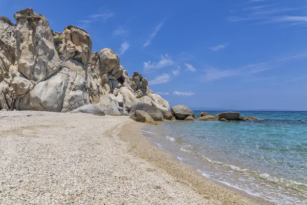 Vista Bela Praia Areia Fava Perto Vourvourou Península Grega Sithonia — Fotografia de Stock