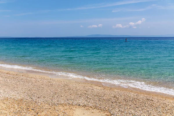 Vista Bela Praia Areia Fava Perto Vourvourou Península Grega Sithonia — Fotografia de Stock