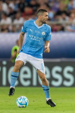 Atina, Yunanistan - 16 Ağustos 2023: Manchester City Mateo Kovaciç 'in oyuncusu Manchester City ile Sevilla arasında oynanan UEFA Süper Kupa Finali' nde eylem halinde.