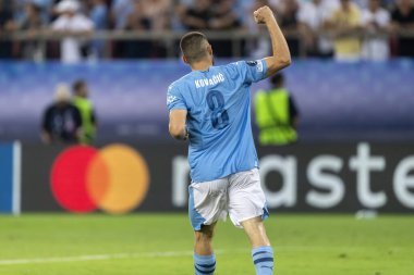 Atina, Yunanistan - 16 Ağustos 2023: Manchester City Mateo Kovaciç 'in oyuncusu Manchester City ile Sevilla arasında oynanan UEFA Süper Kupa Finali' nde eylem halinde.