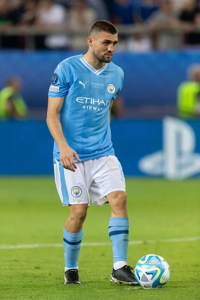 Atina, Yunanistan - 16 Ağustos 2023: Manchester City Mateo Kovaciç 'in oyuncusu Manchester City ile Sevilla arasında oynanan UEFA Süper Kupa Finali' nde eylem halinde.