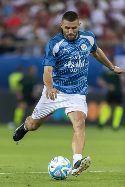 Atina, Yunanistan - 16 Ağustos 2023: Manchester City Mateo Kovaciç 'in oyuncusu Manchester City ile Sevilla arasında oynanan UEFA Süper Kupa Finali' nde eylem halinde.