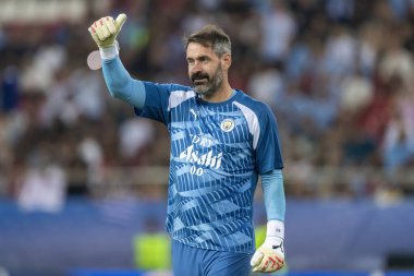 Atina, Yunanistan - 16 Ağustos 2023: Manchester City 'de oynanan UEFA Süper Kupa Finali' nde Manchester City ile Sevilla arasında oynanan karşılaşmada Manchester City Scott Carson 'ın oyuncusu