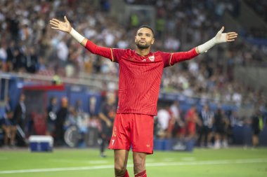 Atina, Yunanistan - 16 Ağustos 2023: Manchester City ile Sevilla arasında oynanan UEFA Süper Kupa Finali 'nde Youssef En Nesyr' in oyuncusu