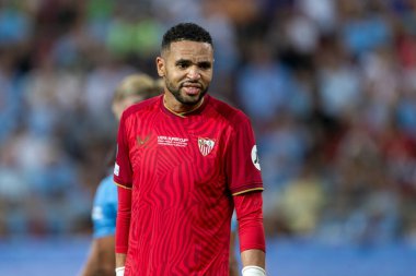 Atina, Yunanistan - 16 Ağustos 2023: Manchester City ile Sevilla arasında oynanan UEFA Süper Kupa Finali 'nde Youssef En Nesyr' in oyuncusu