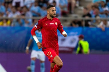 Atina, Yunanistan - 16 Ağustos 2023: Manchester City ile Sevilla arasında oynanan UEFA Süper Kupa Finali 'nde Youssef En Nesyr' in oyuncusu