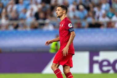 Atina, Yunanistan - 16 Ağustos 2023: UEFA Süper Kupa Finali 'nde Manchester City ile Sevilla arasında oynanan Stadyum Karaiskakis, Pire' de oynayan İsa Navas