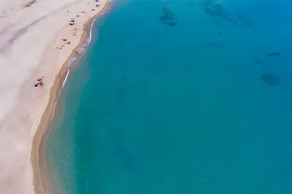 Aerial View Exotic Sandy Peninsula Sandy Beach Posidi Turquoise Clear — Stock Photo, Image