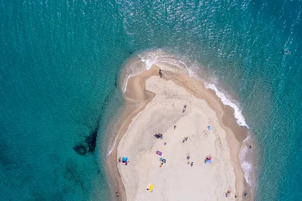 Aerial View Exotic Sandy Peninsula Sandy Beach Posidi Turquoise Clear — Stock Photo, Image