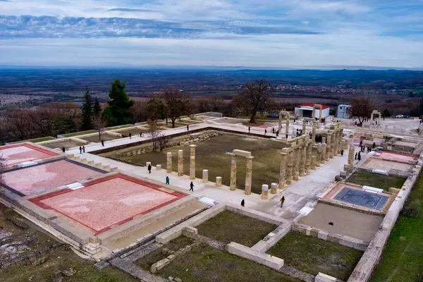 Vergina Greece January 2024 Aerial View Palace Aigai Years Restoration — Stock Photo, Image