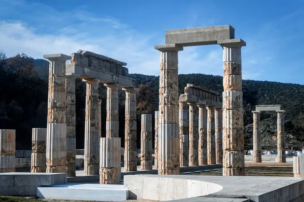 ギリシャのヴェルギナ 2024年1月5日 16年間の修復を経て エイガイの宮殿 宮殿はアレクサンダー大王がマケドニア人の王に戴冠した場所です ストック写真