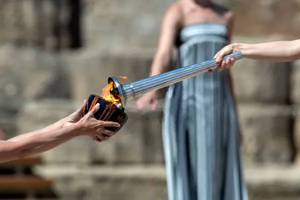 Olympia Greece April 2024 Final Dress Rehearsal Olympic Flame Lighting — Stock Photo, Image