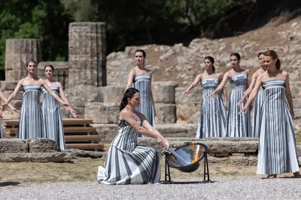 Olympia Grecia Aprile 2024 Prove Finali Della Cerimonia Accensione Della Foto Stock