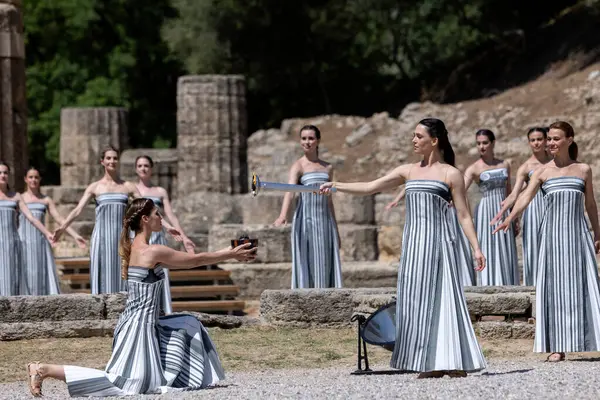 Olympia Görögország 2024 Április Olimpiai Láng Világítási Szertartásának Végső Próbája Jogdíjmentes Stock Képek
