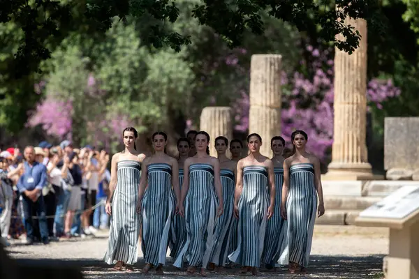 Олімпія Греція Квітня 2024 Року Остаточна Репетиція Сукні Церемонії Освітлення Ліцензійні Стокові Зображення