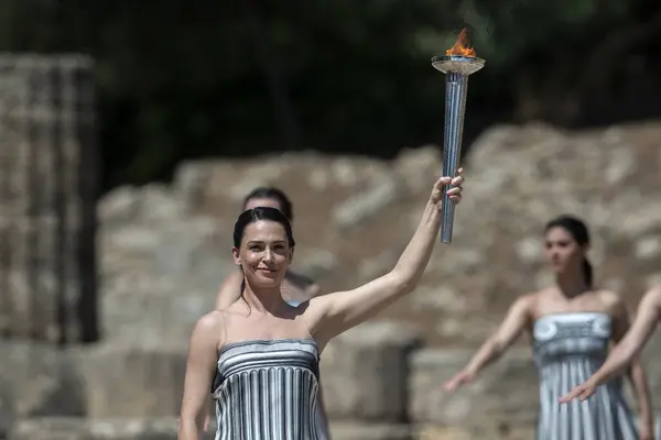 Olympia Greece April 2024 Final Dress Rehearsal Olympic Flame Lighting Royalty Free Stock Photos