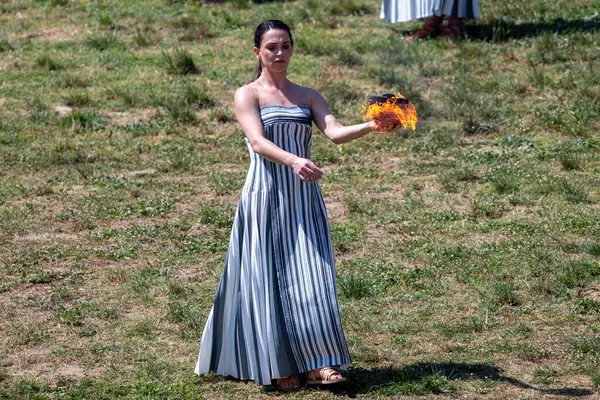 Olympia Greece April 2024 Final Dress Rehearsal Olympic Flame Lighting — Stock Photo, Image