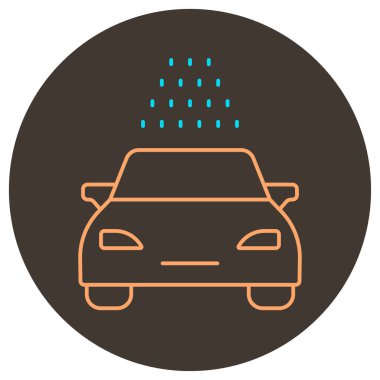 Araba yıkama ikonu taslağı. Yuvarlak arkaplanda iki renk simgesi.