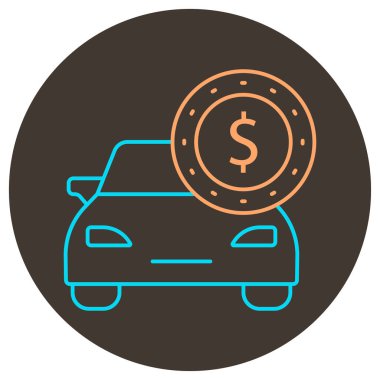 Araba parası ikonu taslağı. Yuvarlak arkaplanda iki renk simgesi.