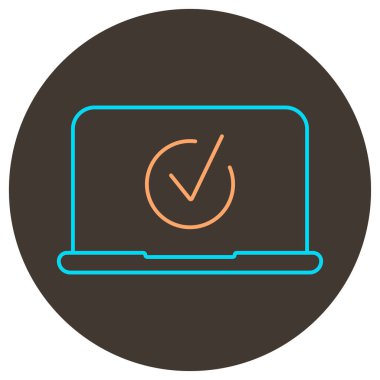 Laptop işaretleme simgesi ana hatları. Yuvarlak arkaplanda iki renk simgesi