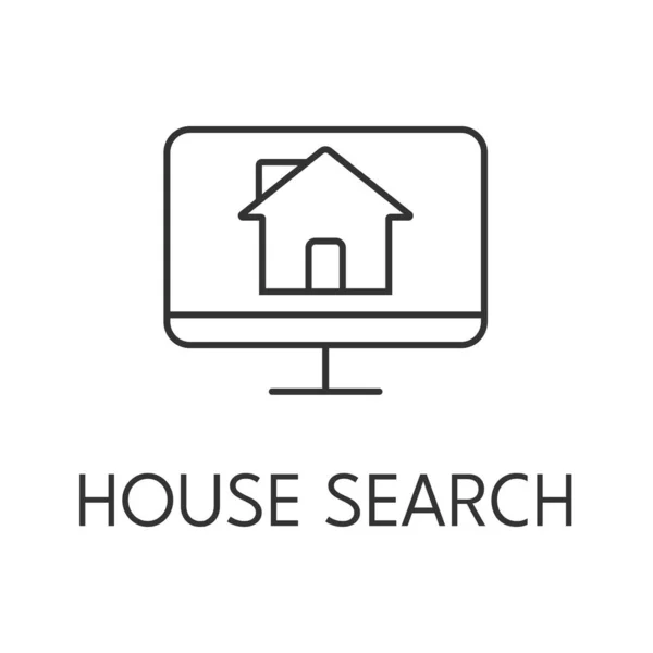 Internet Recherche Maison Icône Contour Immobilier Illustration Vectorielle Simple — Image vectorielle