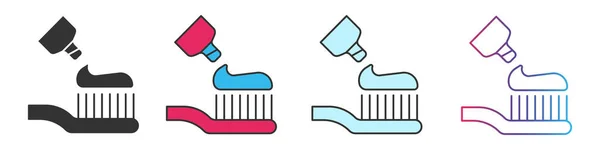 歯ブラシと歯磨き粉異なるスタイルのアイコンを設定します 輪郭と塗りつぶしベクトル記号 — ストックベクタ